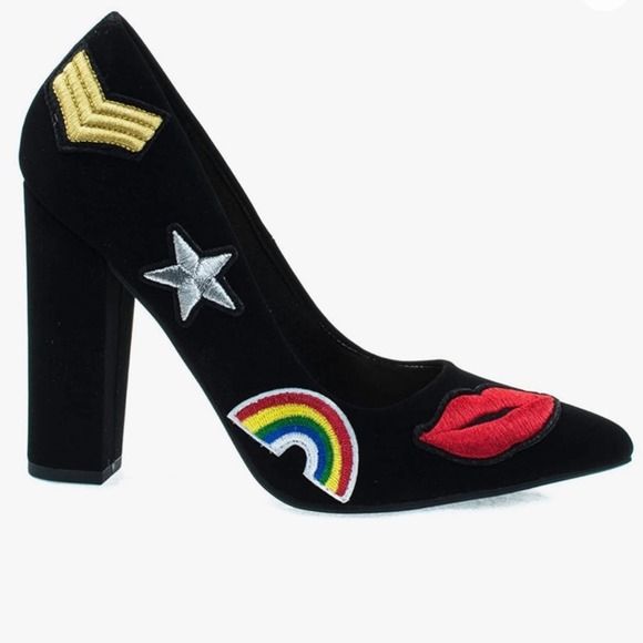NOT JUST A PUMP l Retro Embroidered Graphic Patch Lips Rainbow Star Pump 8 - Picture 2 of 10